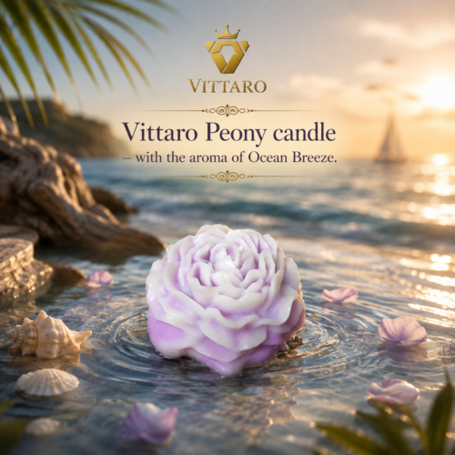 Vittaro Peony candle – with the aroma of Ocean Breeze | Coastal Serenity Candle | Where floral elegance meets the freshness of the sea.